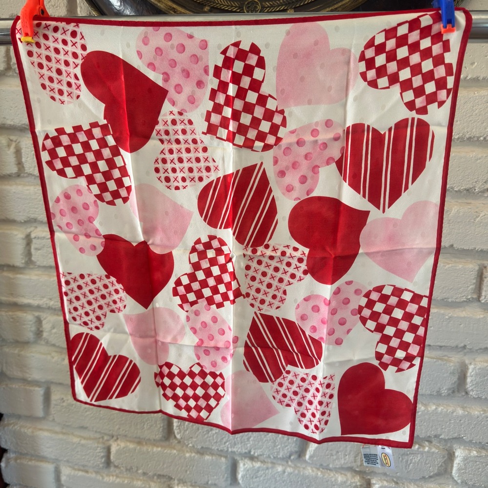 Talbots Heart Print Silk Scarf Red Pink Square 21" Valentine's Day Gift